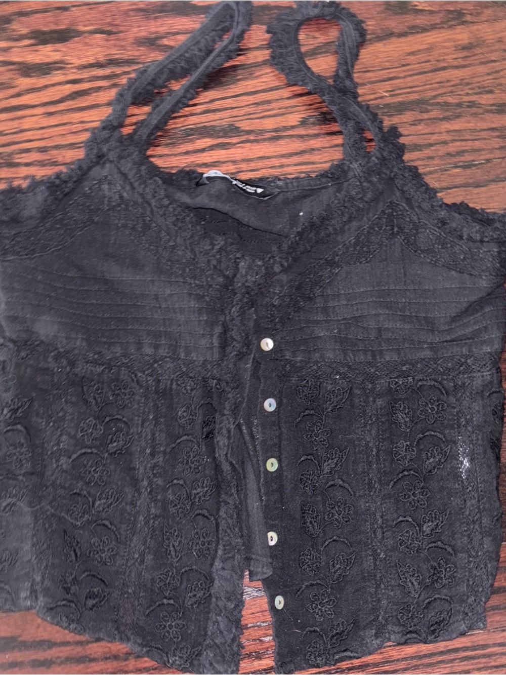 Zara Black Lace Button-Front Cropped Cami